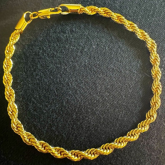 New Thick 14K Solid Gold filled rope chain bracelet 8 in tall unisex men women - Picture 3 of 8